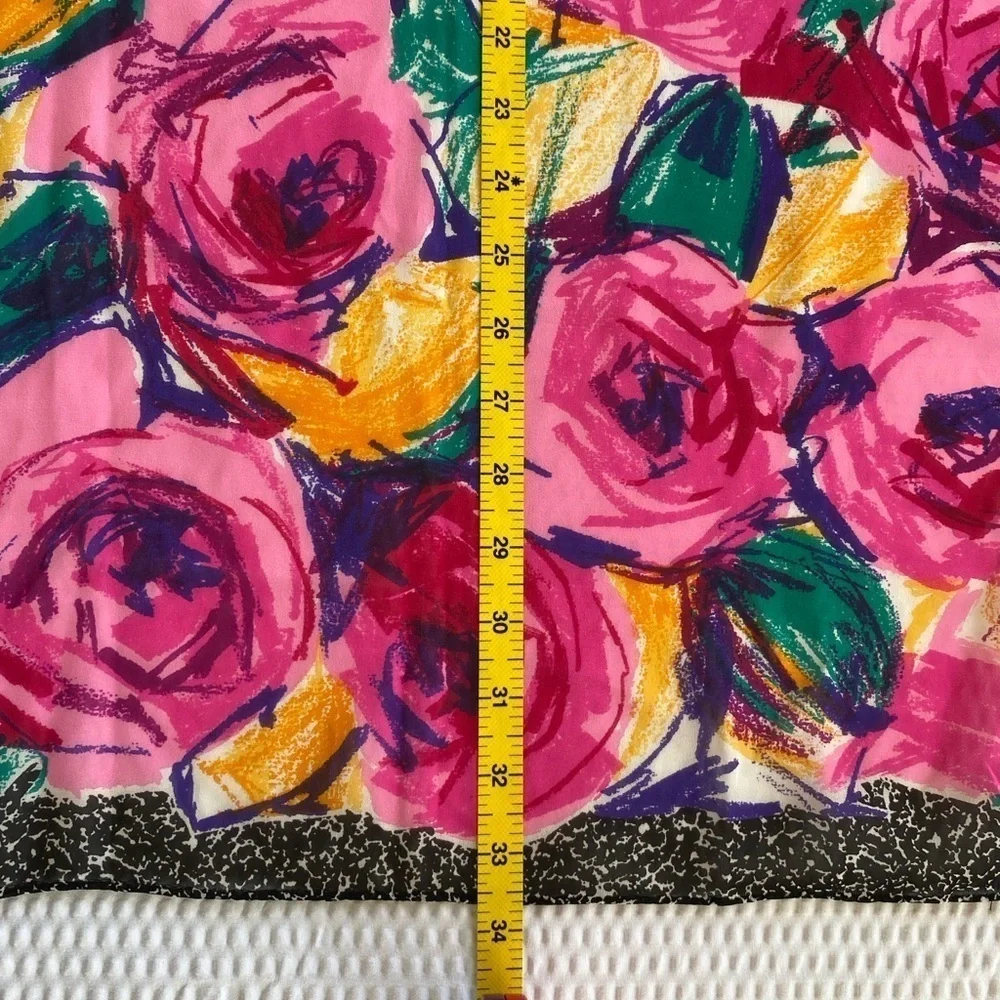 Scarf Chiffon Square Pink Black Hand-rolled Edge 33.5”